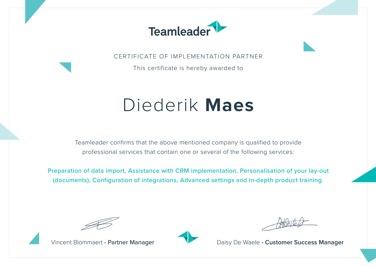 Teamleader Implementation Partner certificaat